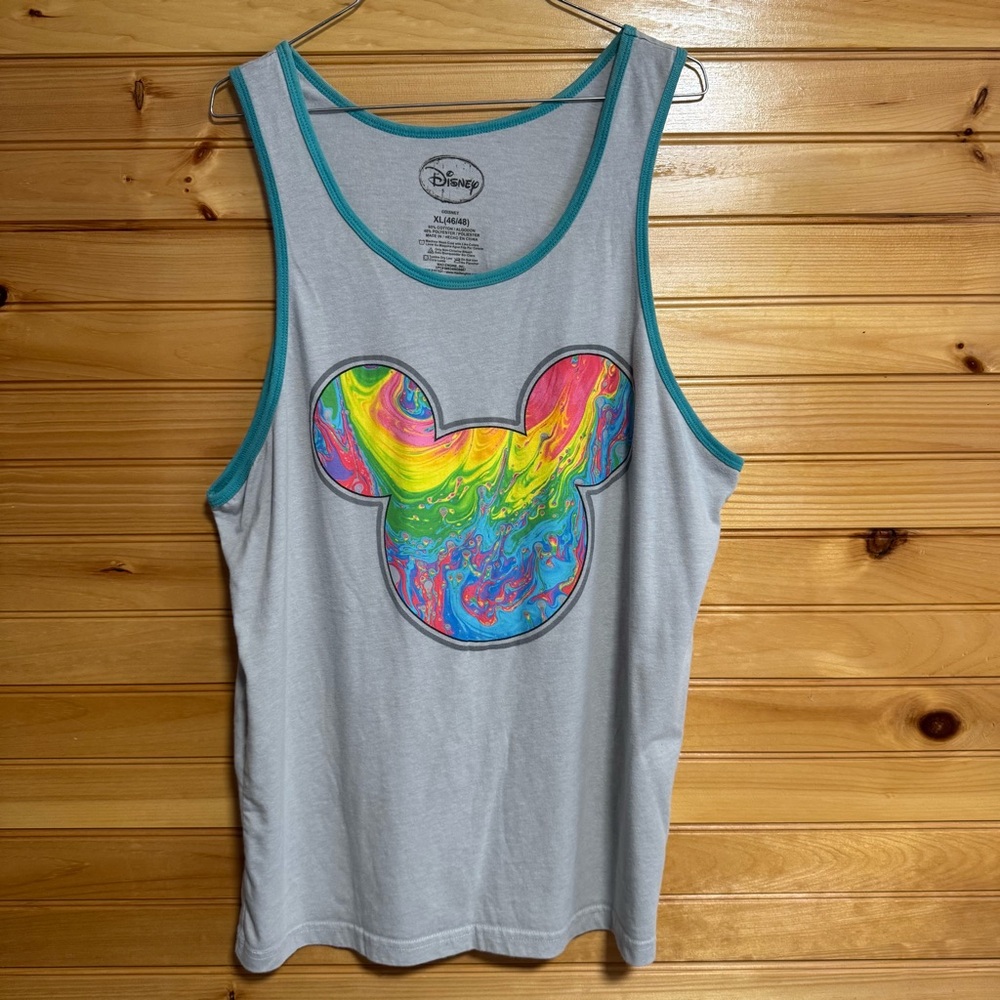 Disney Neon Mickey Ears Grey Tank Top Men’s XL